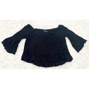 Zara Womens Black Cropped Flowy Sleeve Whimsigoth Witchy Boxy Medium‎ Top Shirt